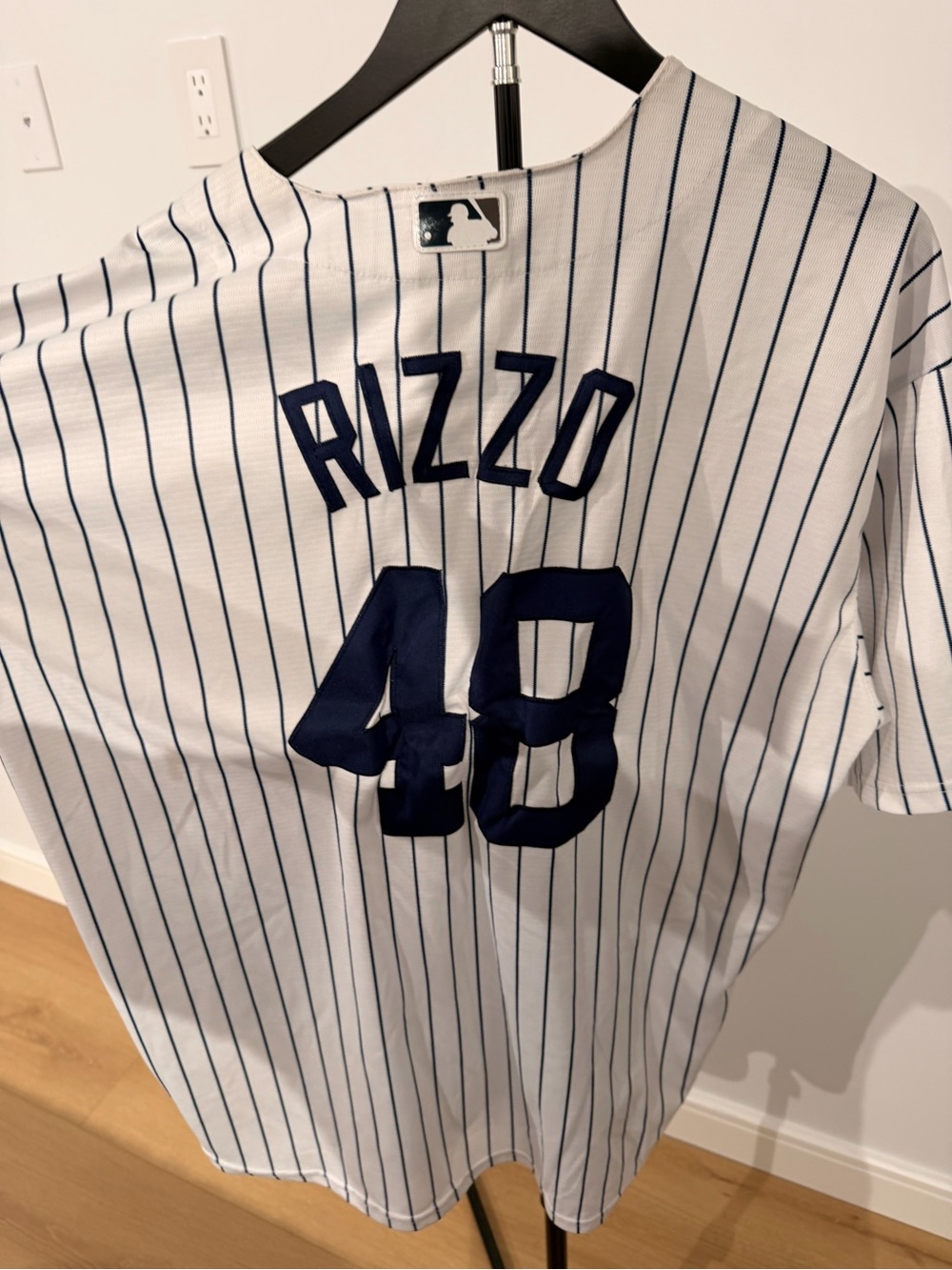 Nike White Pinstripe New York Yankees Jersey with Navy Logo - Picture 3 of 3